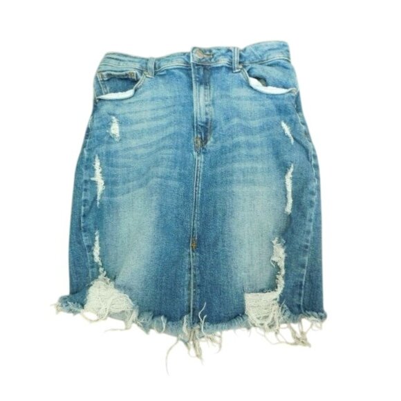 Risen Dresses & Skirts - Risen Size L Large Distressed STRETCH Denim Jean Skirt